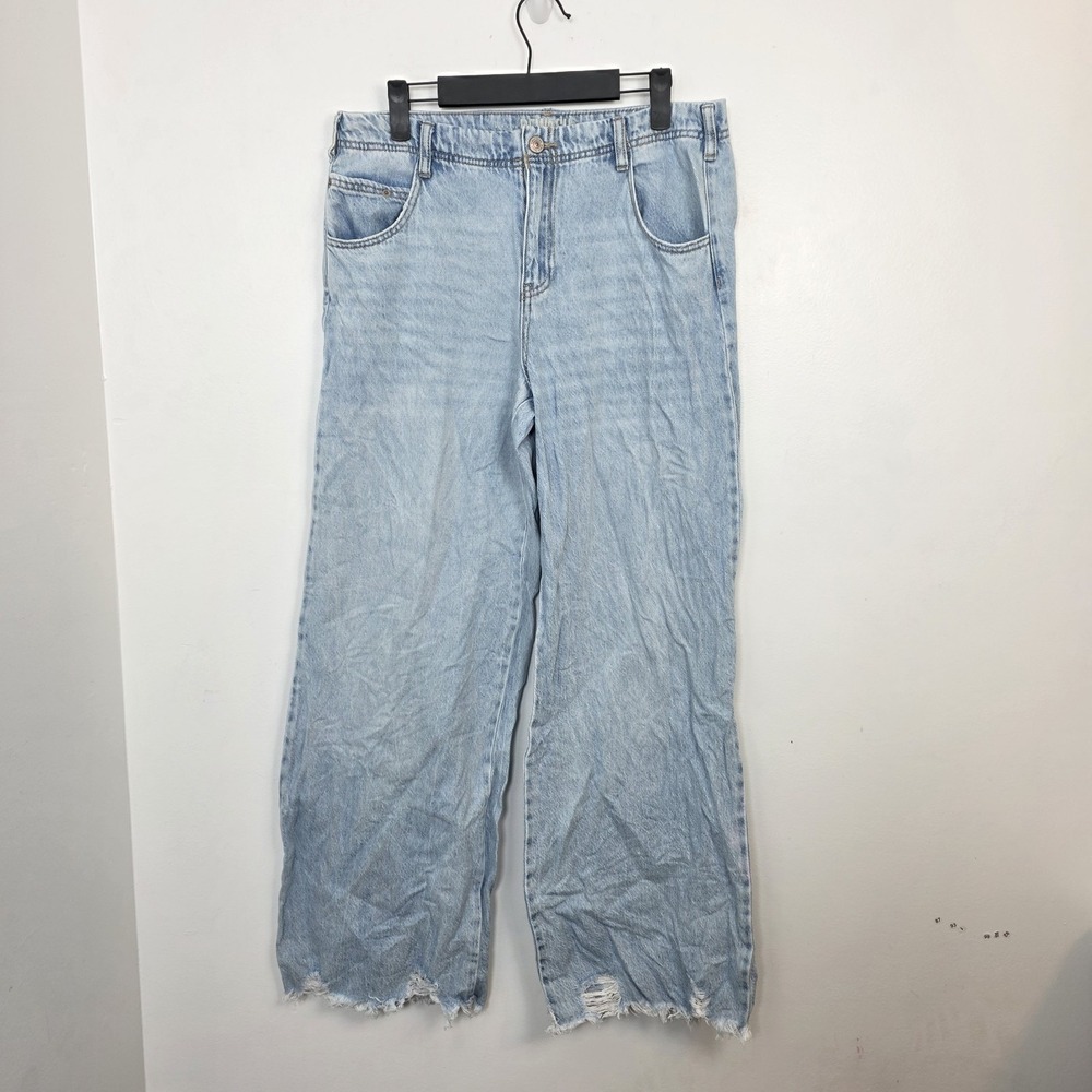 Rewash Light Wash Raw Hem Distressed Wide Leg High Rise Streetwear Jeans Size 8
